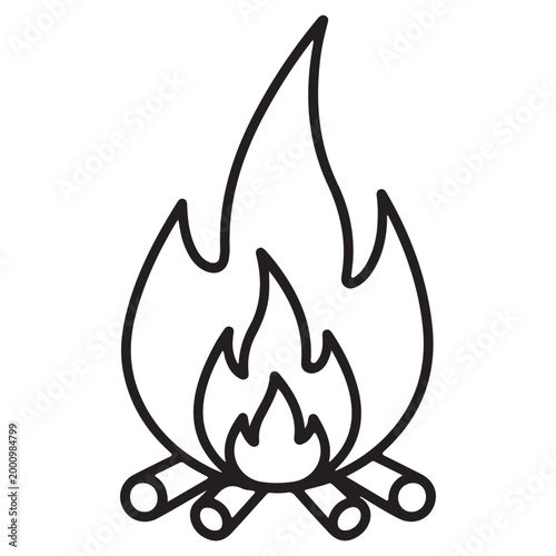Minimalist line art campfire vector illustration