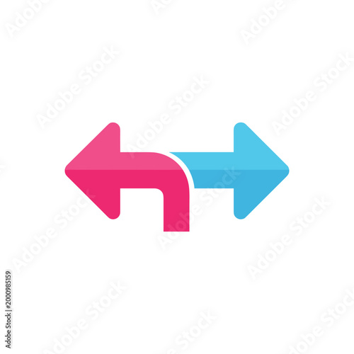 Colorful arrows in pink and blue pointing in opposite directions on a white background symbolizing contrast or choice