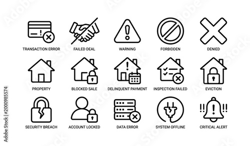 Financial and property error icons displayed on white background