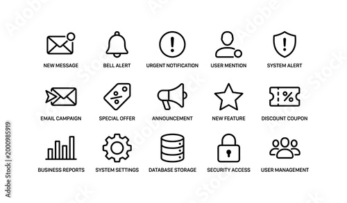 Notification and messaging icons showing alerts offers on white