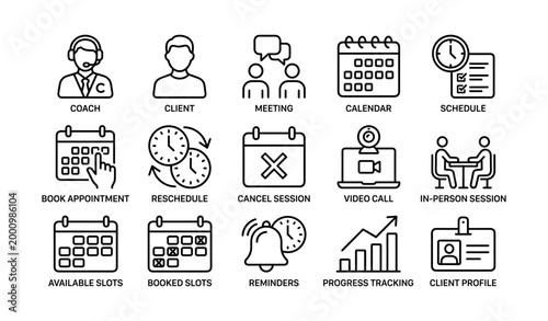 Scheduling and coaching icons showing appointments calendars and calls