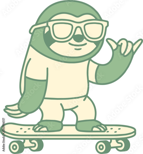 Sloth skater mascot character featuring sunglasses