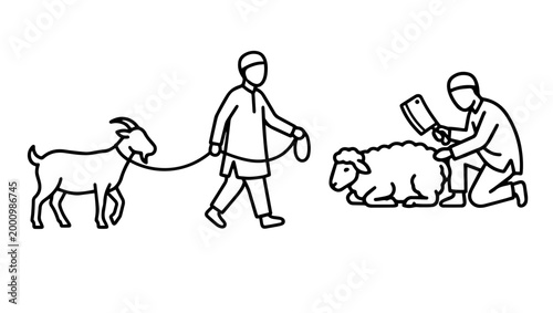 Eid ul Adha Sacrificial Ritual Line Art Icon Set on Transparent Background, eid ul adha, bakra eid, qurbani, sacrifice, sacrificial ritual, islamic festival, eid festival, muslim tradition, religious,