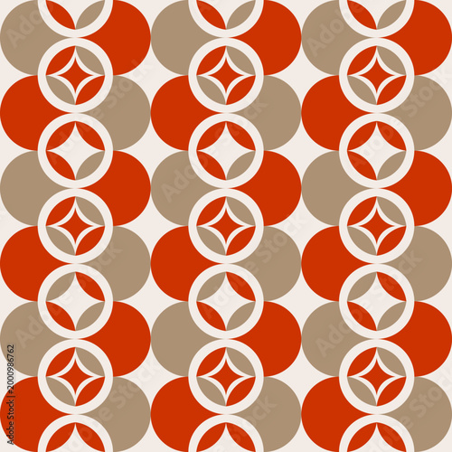 Seamless Mid Century Modern Geometric Pattern with Terracotta and Beige Circles