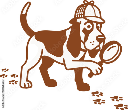 Minimalist hound sleuth dog character for digital use