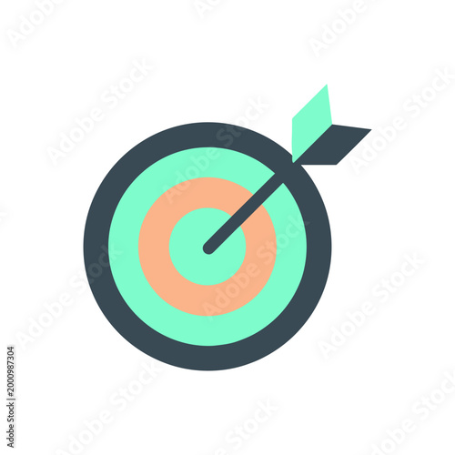Arrow piercing the center of a round target with green and orange concentric circles on a minimalistic background