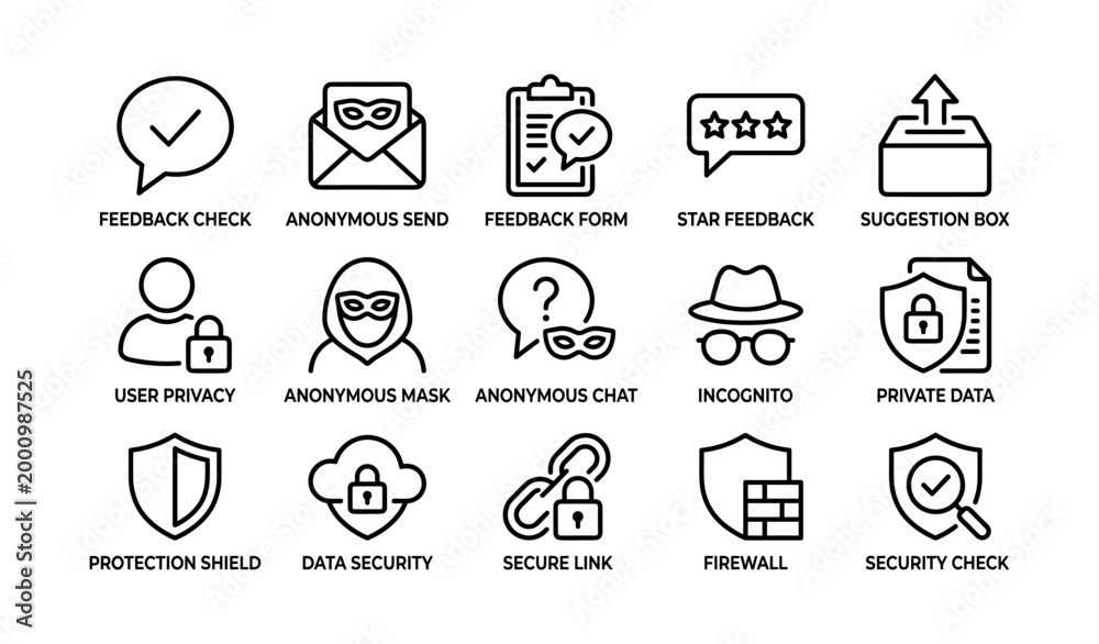 Fototapeta premium Privacy and feedback icons representing anonymous and secure actions