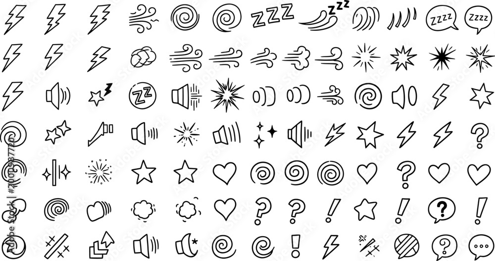 Obraz premium Hand drawn doodle set of various comic book sound effects and speech bubble elements isolated on white