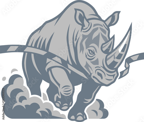 Rhino sprint mascot character in bicolor flat vector