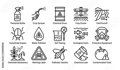 Agricultural chemical icons showing pollution impact and safety