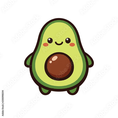 A single cute avocado character with a smiling face and chubby body