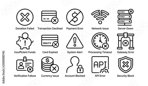 Payment error icons showing transaction failures in grid layout