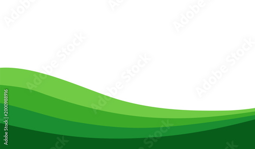 Abstract green waves flow across white backdrop creating modern graphic patterns. Vector illustration isolated on white.
