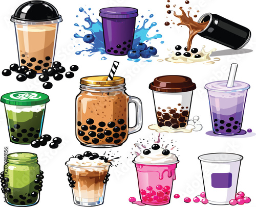 Bubble Tea Variety Set | Colorful Boba Drinks with Tapioca Pearls Collection