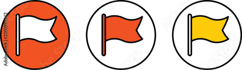 Flag icon set, vector illustration of orange and yellow flags representing location markers goals achievement milestones and navigation interface design.
