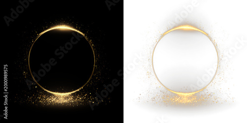 Valokuva Golden circle with sparkles isolated on transparent and black background, for de