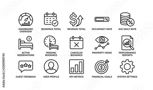 Reservation dashboard and performance icons arranged in grid