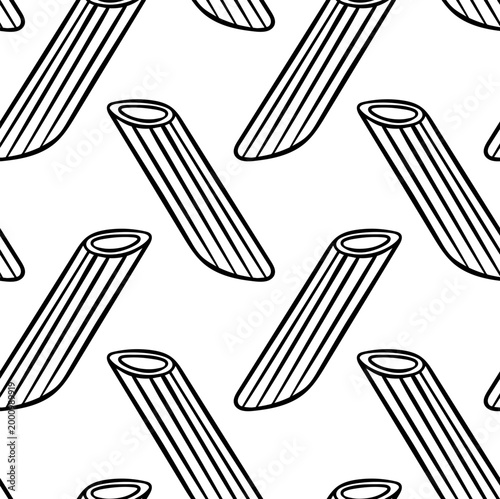 Fotografía Penne rigate pasta, feather-shaped quill pasta, simple black and white pattern in doodle and sketch style
