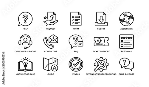 Support icons showing contact and help options on white background