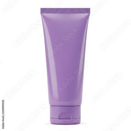 A blank purple cosmetic tube mockup for skincare products isolated on a solid white background.