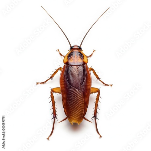 A high resolution top view illustration of a common brown cockroach on a plain white background