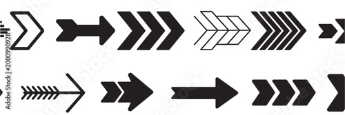 Assortment of black and outline arrow icons indicating direction on a white background.