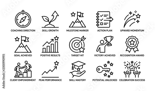 Icons of coaching progress, achievement and recognition