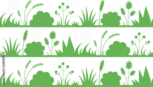 Grass, and bush silhouette collection, green plant shapes for landscape design nature scenes and vector illustration use.