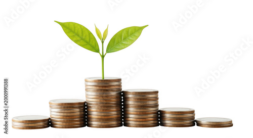 Green money tree with coins and dollar bills illustration isolated on transparent background