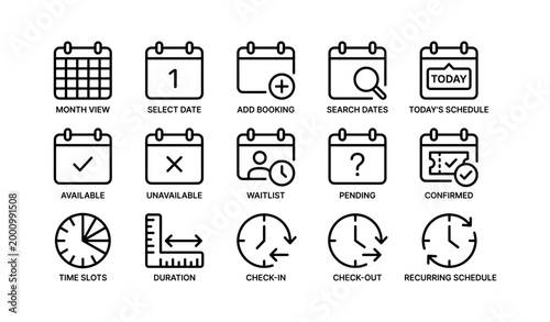 Calendar icons showing booking scheduling and availability features