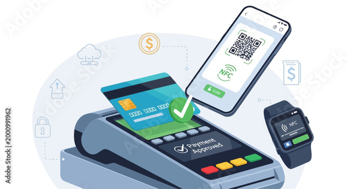 Contactless payment with credit card, smartphone, and smartwatch