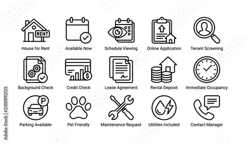 Rental icons showing application steps and tenant screening items
