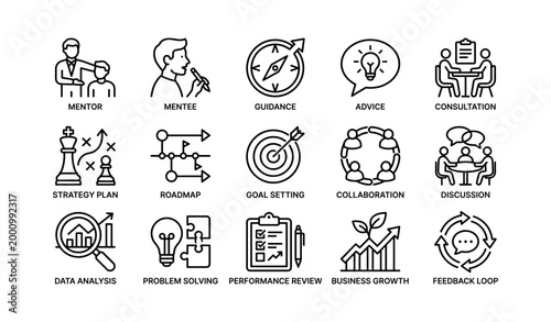 Mentoring and business icons showing guidance and collaboration