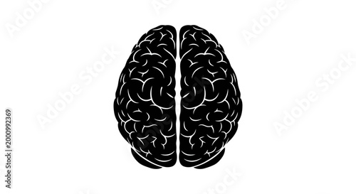 Black and white human brain illustration from a top down perspective.