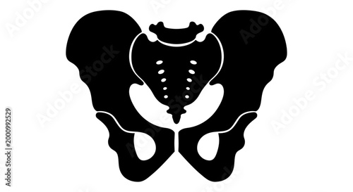 Black and white silhouette illustration of a human pelvic bone anatomy.