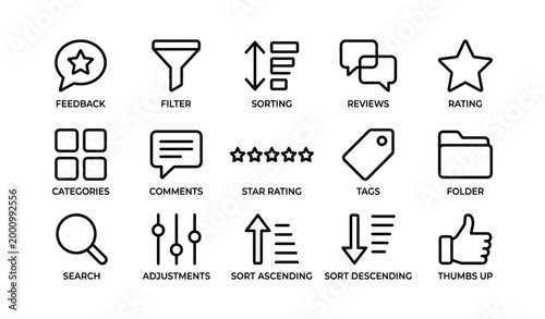 User interface icons for feedback sorting and ratings