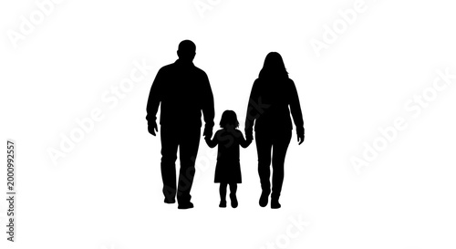 Silhouette of a family holding hands walking together.
