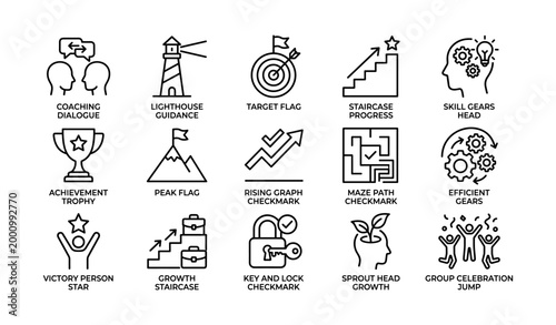 Leadership and achievement icons showing progress and guidance