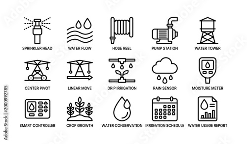 Irrigation and water management icons arranged in grid