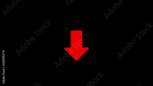 Animated arrow pointing down on black background.Abstract glowing down arrow icon animation