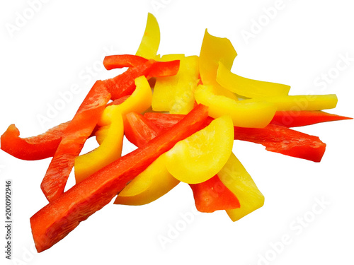Obraz na płótnie Colorful Sliced Bell Peppers on a White Background for Fresh Meals