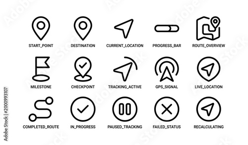 Navigation and tracking icons grid on white background