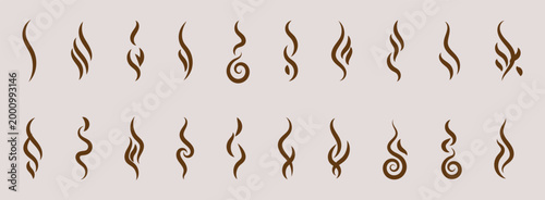Fire steam or Line smoke doodle hand drawn set. smell waves from food or coffee and beverages sketch style.
