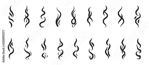 Fire steam or Line smoke doodle hand drawn set. smell waves from food or coffee and beverages sketch style.