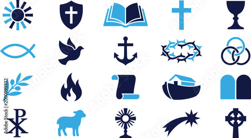 Schilderij op canvas Christianity religious symbols collection faith and spirituality icons