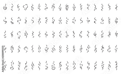 Collection of stylized black and white smoke and steam icons