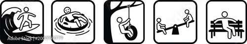 Stick figures in various leisure activities outdoor recreation icons