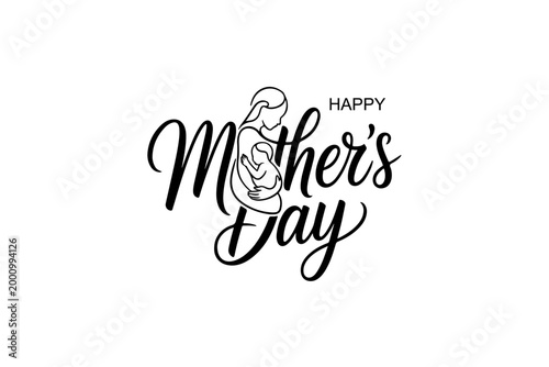 Mothers Day Mom and Child Line Art Lettering Design