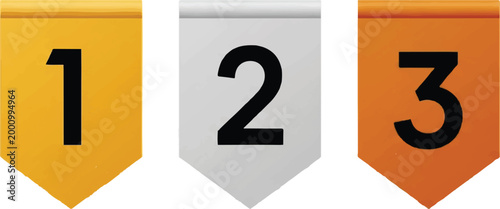 Ranking Number Badges 1 2 3 Flat Vector Icon Set