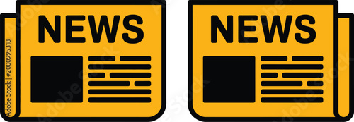 Newspaper icon set, vector journalism icons in yellow style representing media news headlines reporting and press publication interface design.
